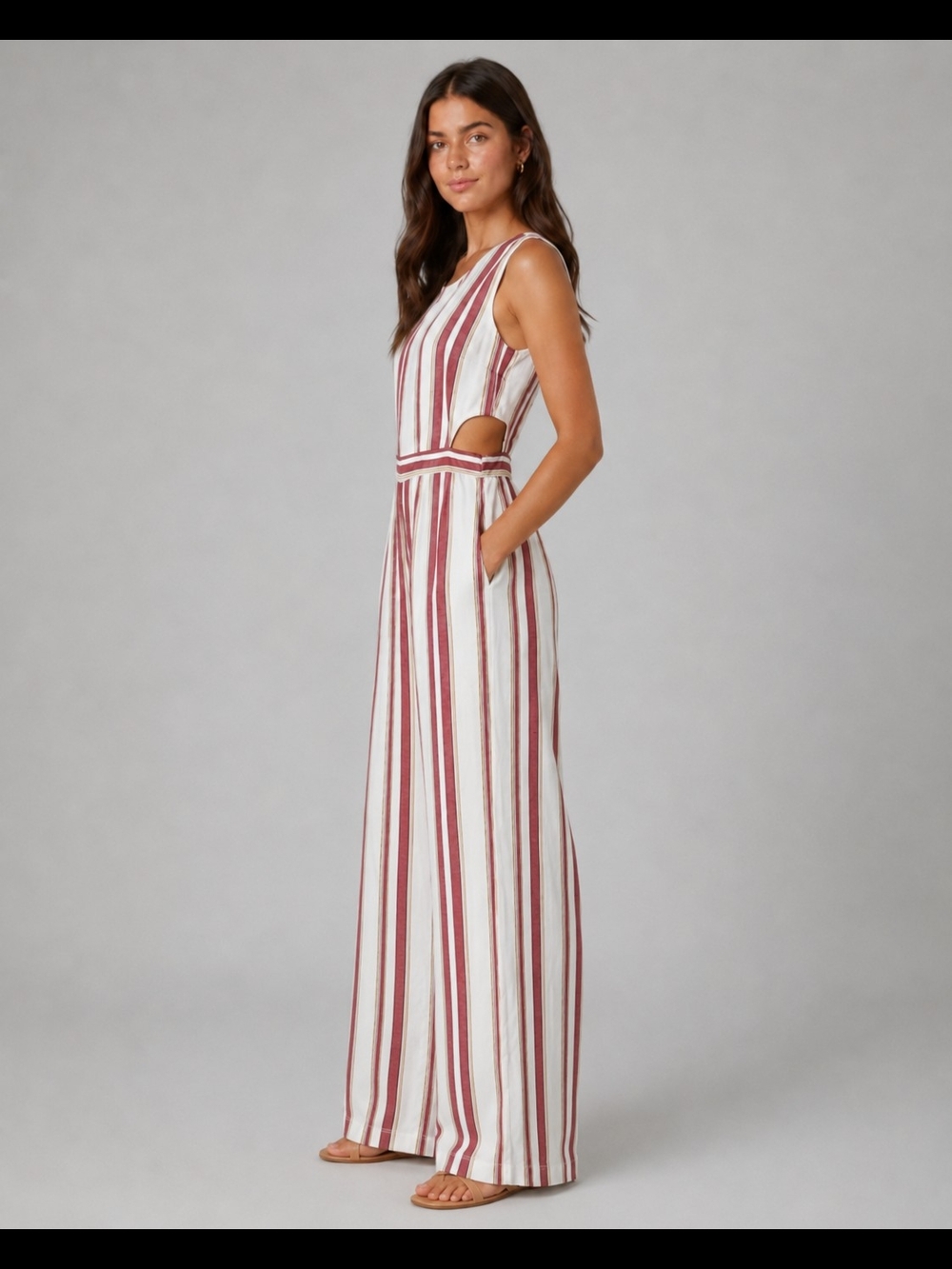 Japna Womens Red and White Striped Sleeveless Pants Jumpsuit Size M - Picture 3 of 8